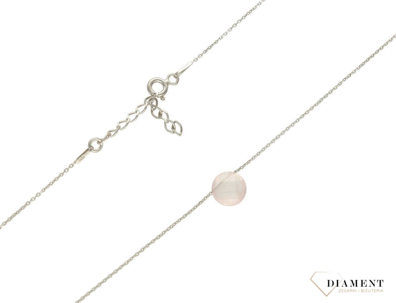 Srebrny naszyjnik damski z kamieniem naturalnym Kwarc Różowy DIA-NSZ-9978-925. Naszyjnik składa się z zawieszki kamienia naturalnego Kwarc Różowy. Naszyjnik wykonany z najwyższej próby srebra 925. Idealny naszyjnik celebrytka na pr.jpg