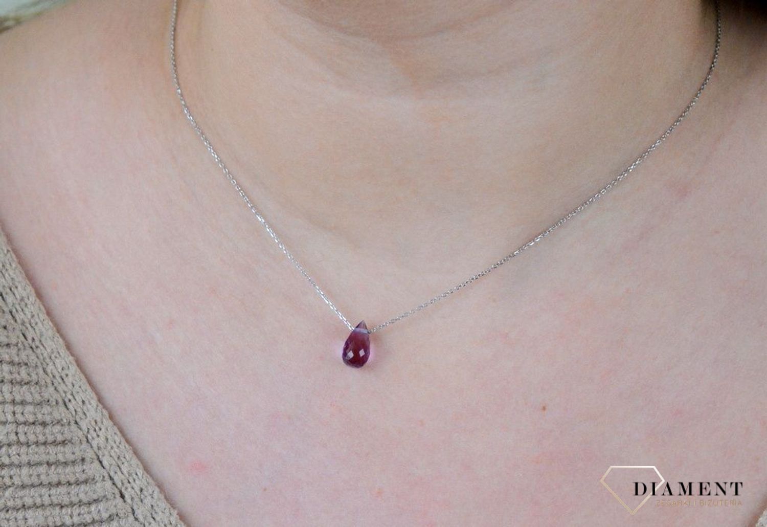 Srebrny naszyjnik celebrytka z zawieszką ametyst brazylijski DIA-NSZ-AMETYST1-925.jpg