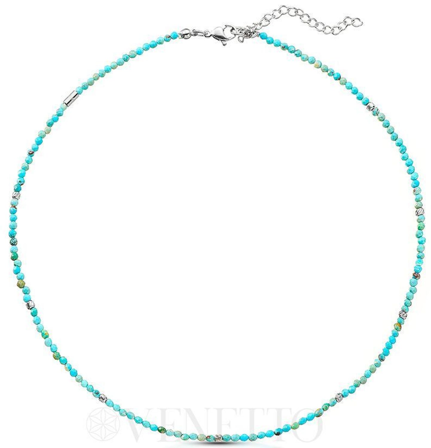 Naszyjnik turkus DIA-NSZ-A1293446-STAL Naszyjnik damski turkus. Naszyjniki z kamieniami naturalnymi od lat zachwycają elegancją i ponadczasowym pięknem. Drobne koraliki kamieni naturalnych w kolorach niebieskich.1.jpg