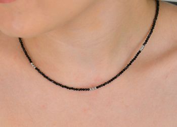 Naszyjnik damski stalowy z naturalnymi kamieniami turmalinu, długość 40 + 5 cm, zapięcie na karabińczyk. Stylowa i trwała biżuteria na każdą okazję (5).JPG