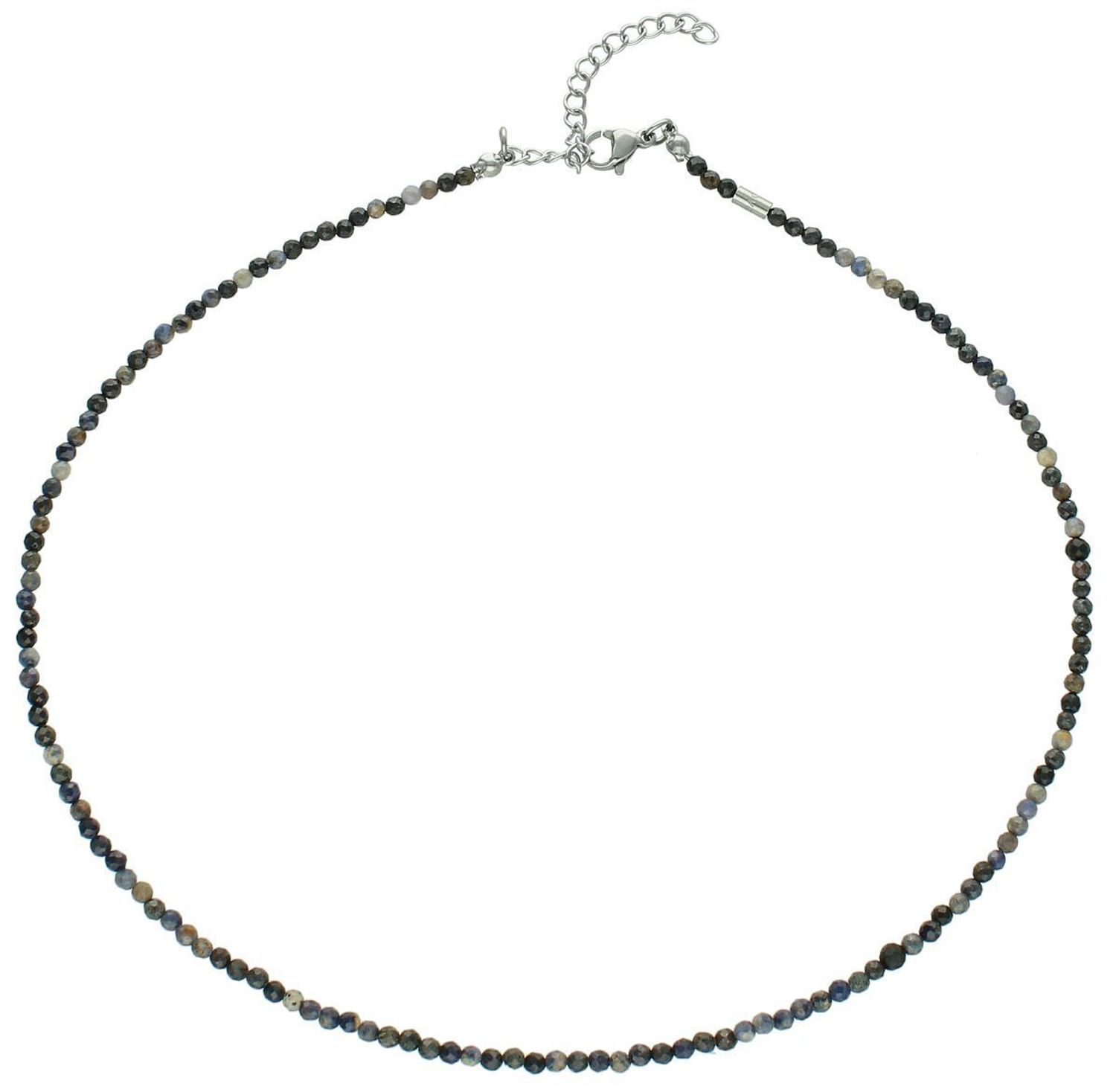 Naszyjnik damski stalowy zdobiony naturalnymi szafirami, długość 40 + 5 cm, zapięcie na karabińczyk. Elegancka biżuteria z kamieniami naturalnymi.1.jpg