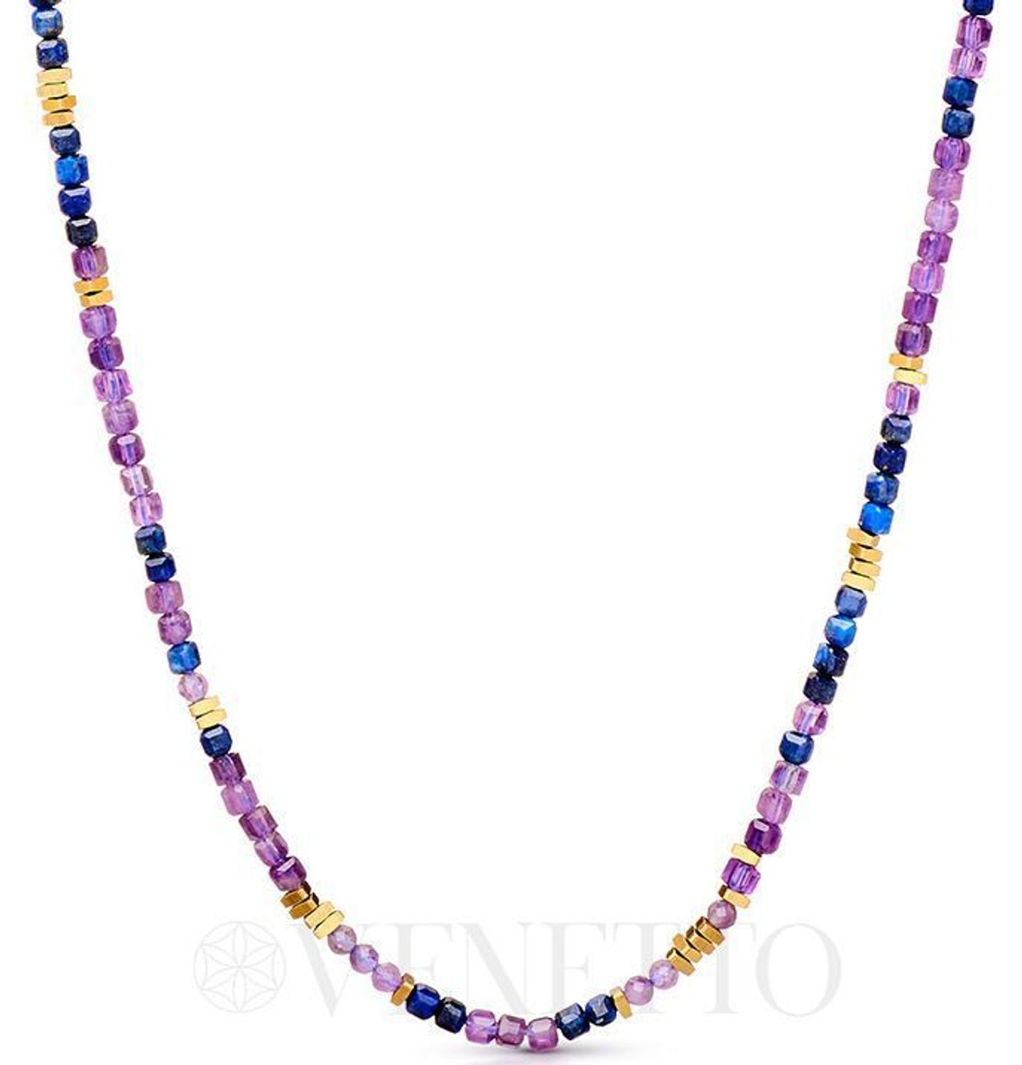 Naszyjnik damski stalowy z kamieniami naturalnymi lapisem lazuli i ametystem. Długość 40 + 5 cm, zapięcie na karabińczyk. Subtelna elegancja i naturalne piękno.1.jpg