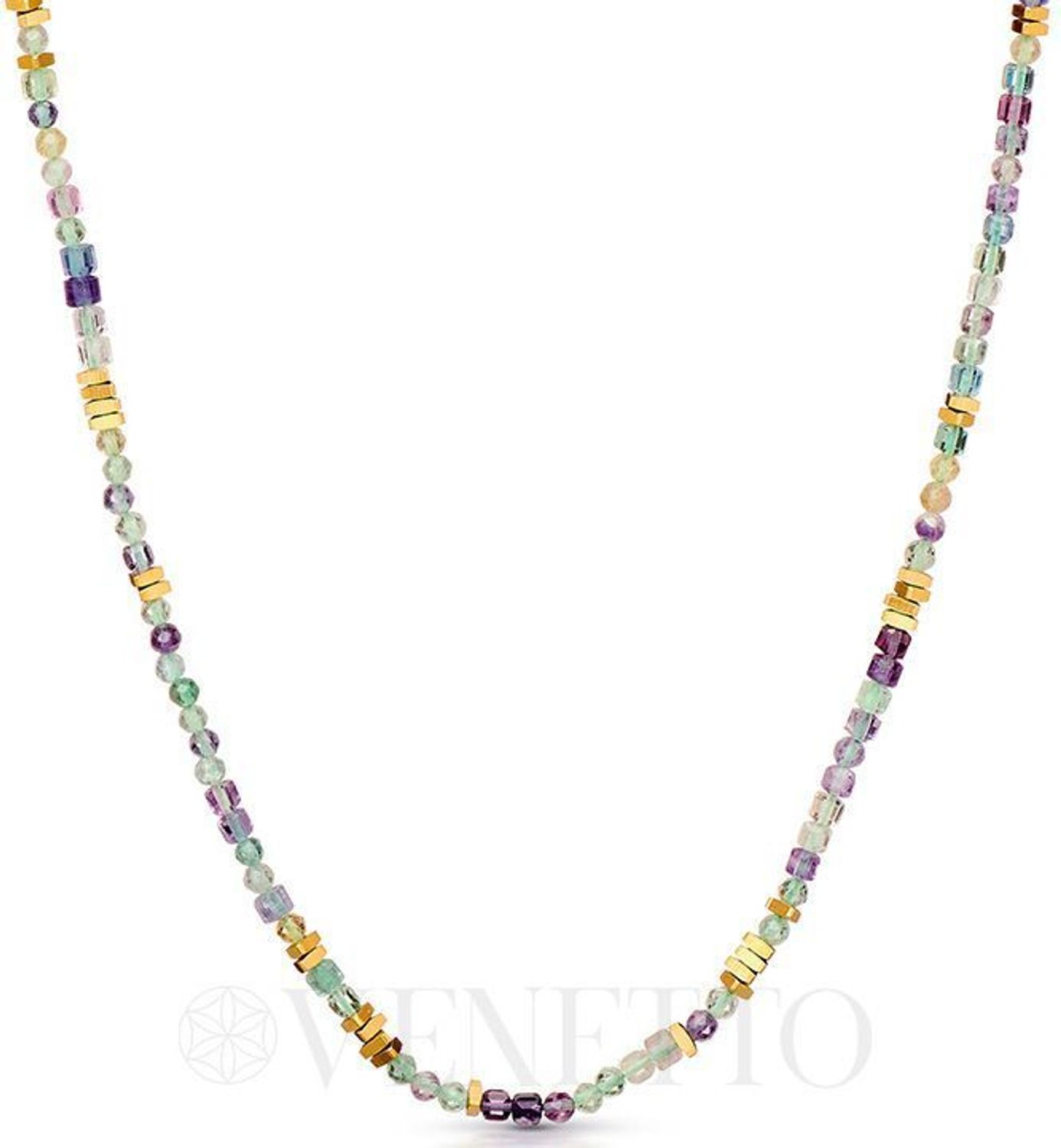 Naszyjnik damski stalowy pozłacany z kamieniem naturalnym fluorytem. Długość 40 + 5 cm, zapięcie na karabińczyk. Delikatna i elegancka biżuteria na każdą okazję.1.jpg