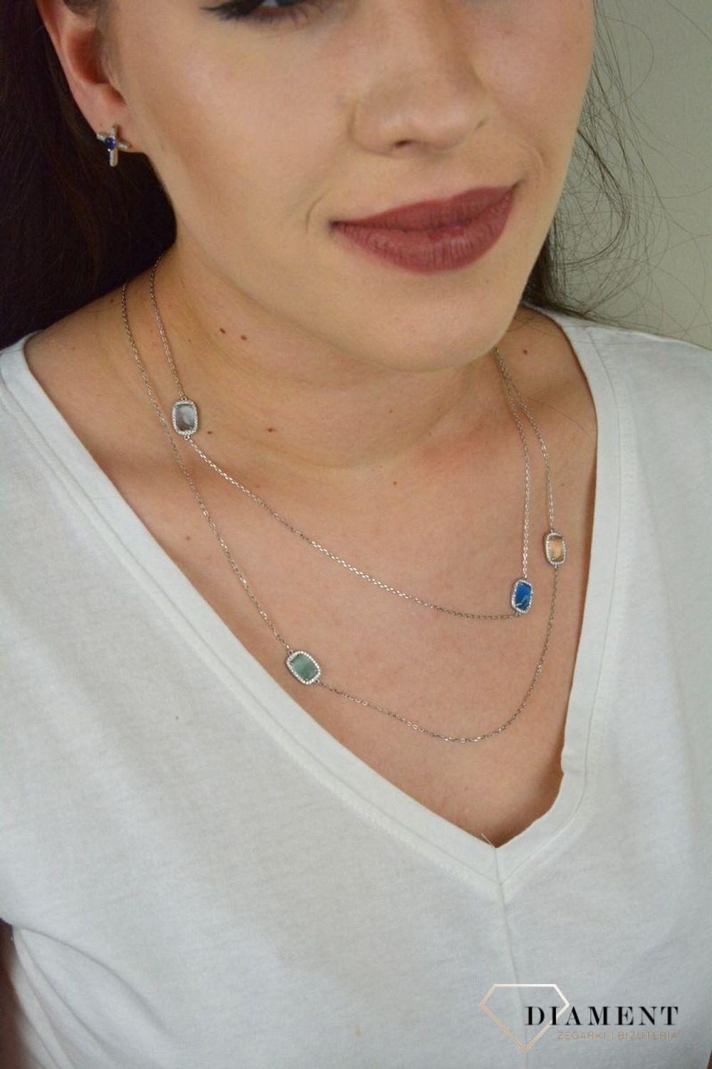 Srebrny naszyjnik celebrytka z agat ozdobiony kolorowymi kamieniami DIA-NSZ-AGATY-925.jpg