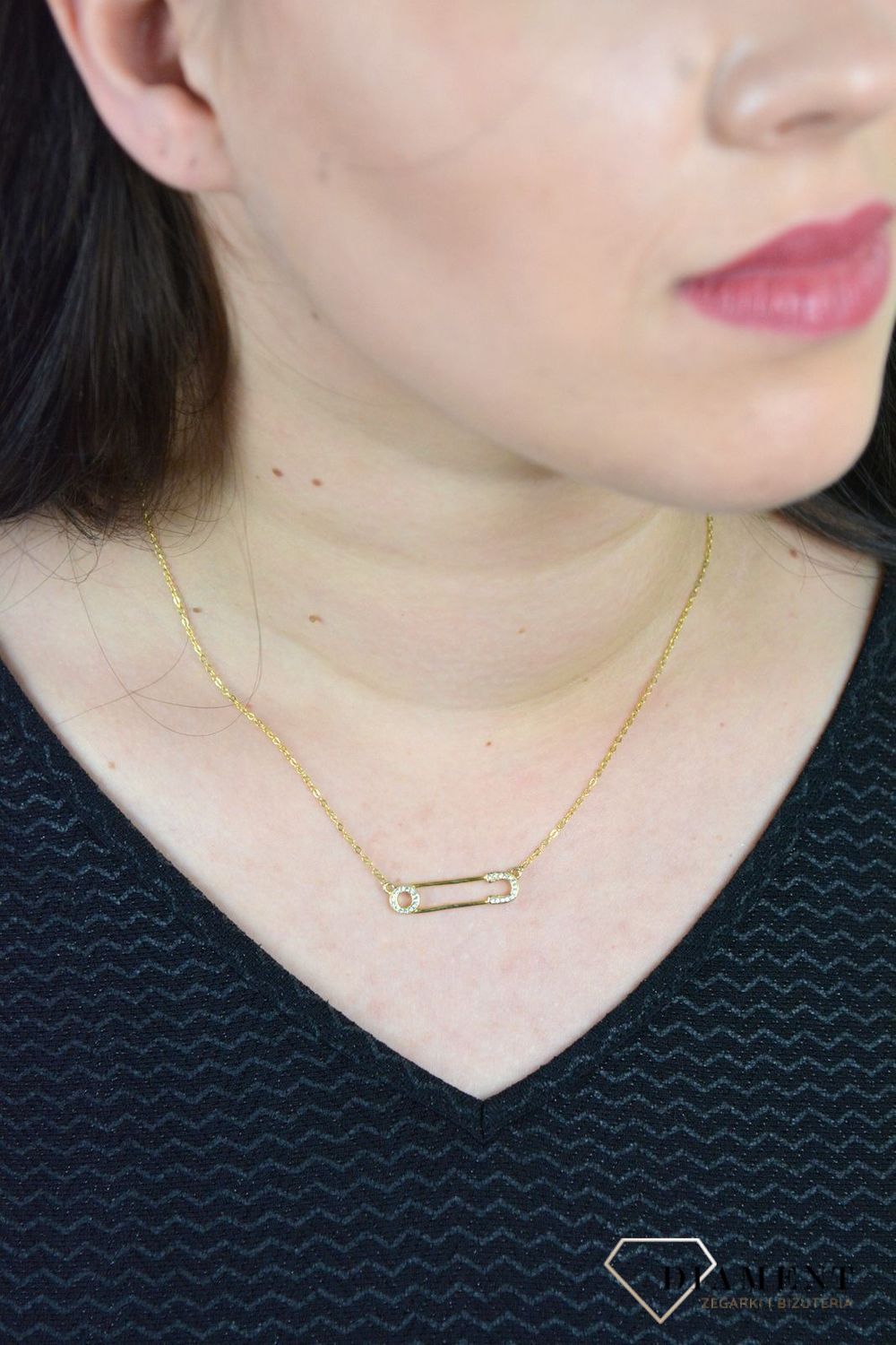 Srebrny naszyjnik celebrytka pozłacana agrafka DIA-NSZ-AGRAFKA2-Z-925.jpg