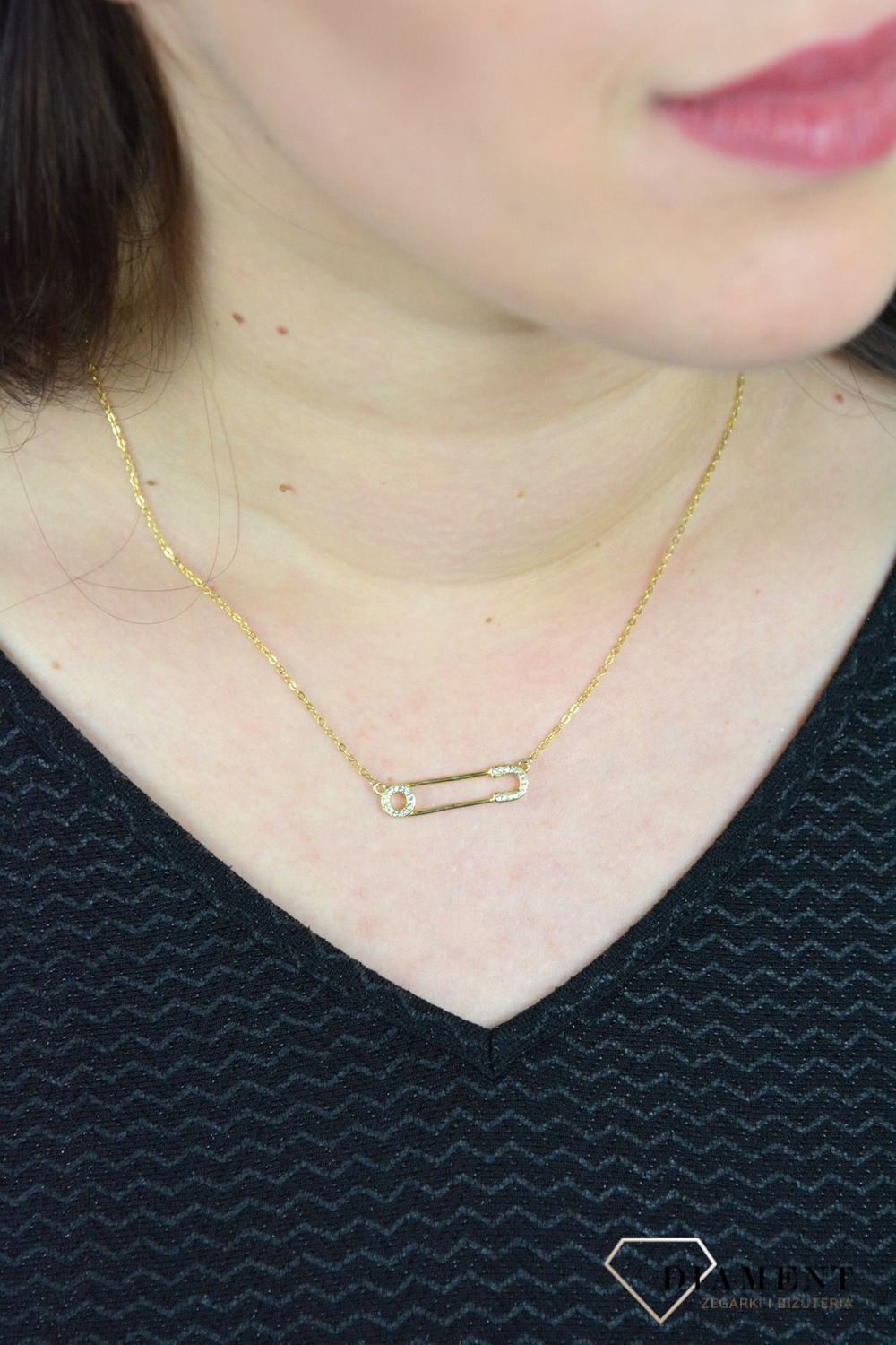 Srebrny naszyjnik celebrytka pozłacana agrafka DIA-NSZ-AGRAFKA2-Z-925.jpg