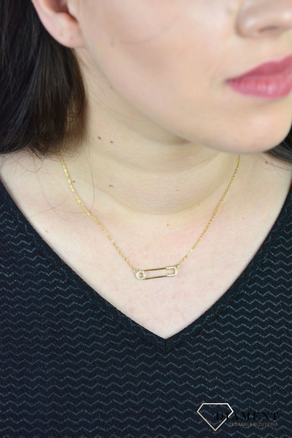Srebrny naszyjnik celebrytka pozłacana agrafka DIA-NSZ-AGRAFKA2-Z-925.jpg
