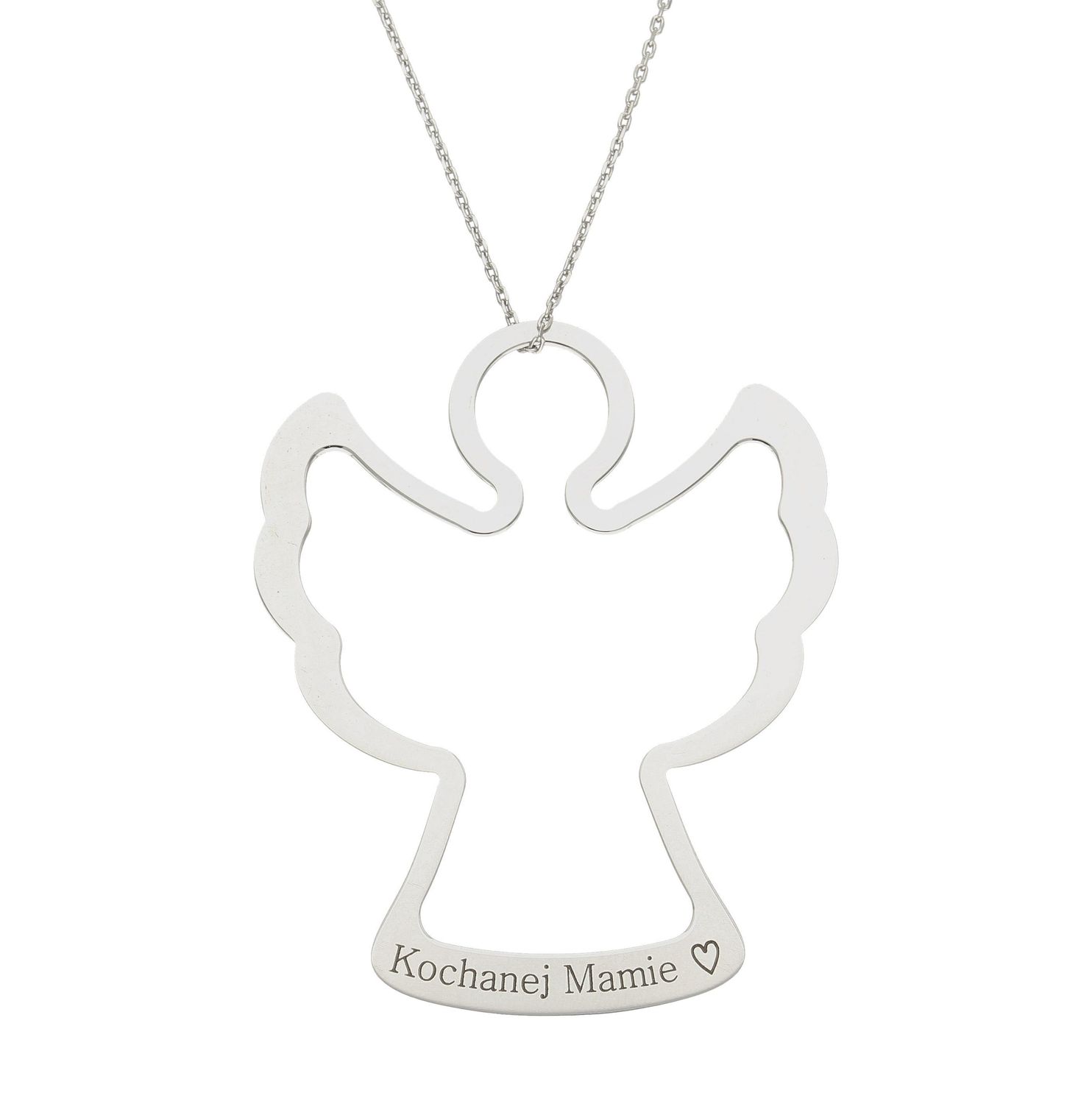 Srebrny naszyjnik damski Duży Anioł długi łańcuszek 80 cm ''Kochanej mamie'' Prezent na Dzień Mamy.jpg