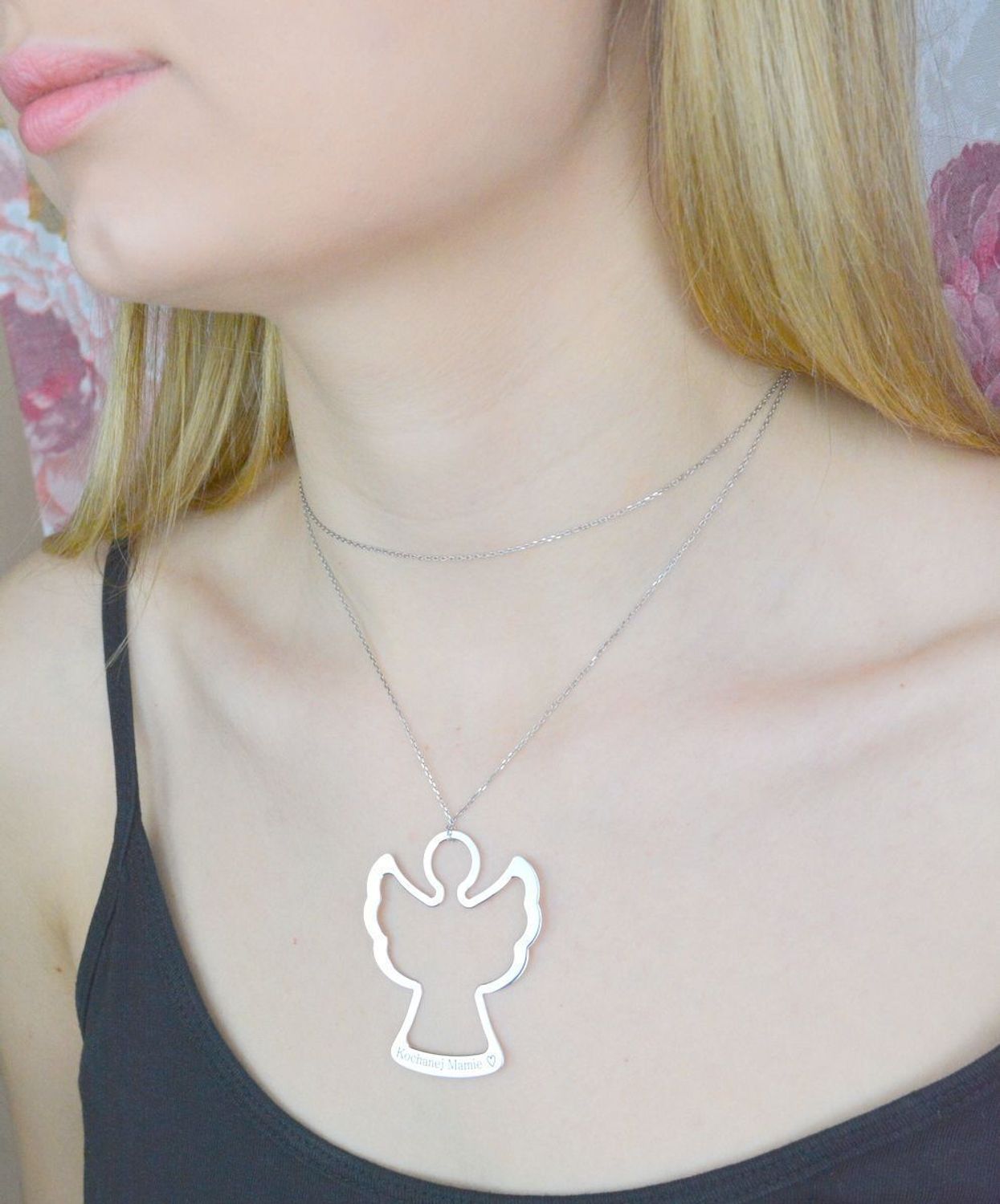 Srebrny naszyjnik damski Duży Anioł długi łańcuszek 80 cm ''Kochanej mamie'' Prezent na Dzień Mamy.jpg