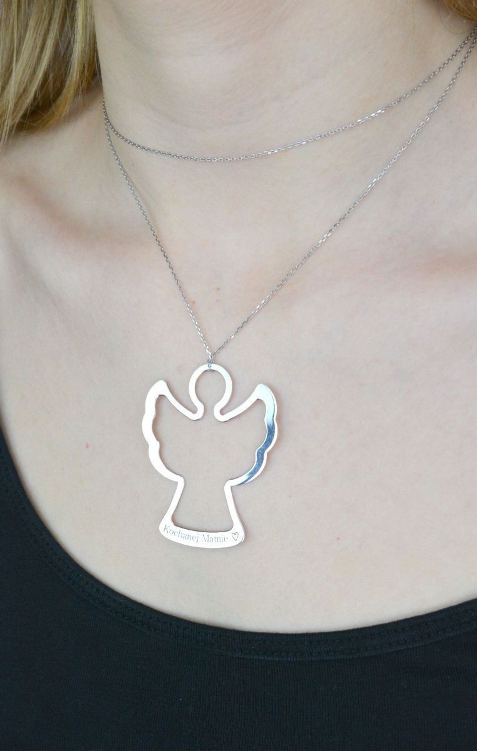 Srebrny naszyjnik damski Duży Anioł długi łańcuszek 80 cm ''Kochanej mamie'' Prezent na Dzień Mamy.jpg