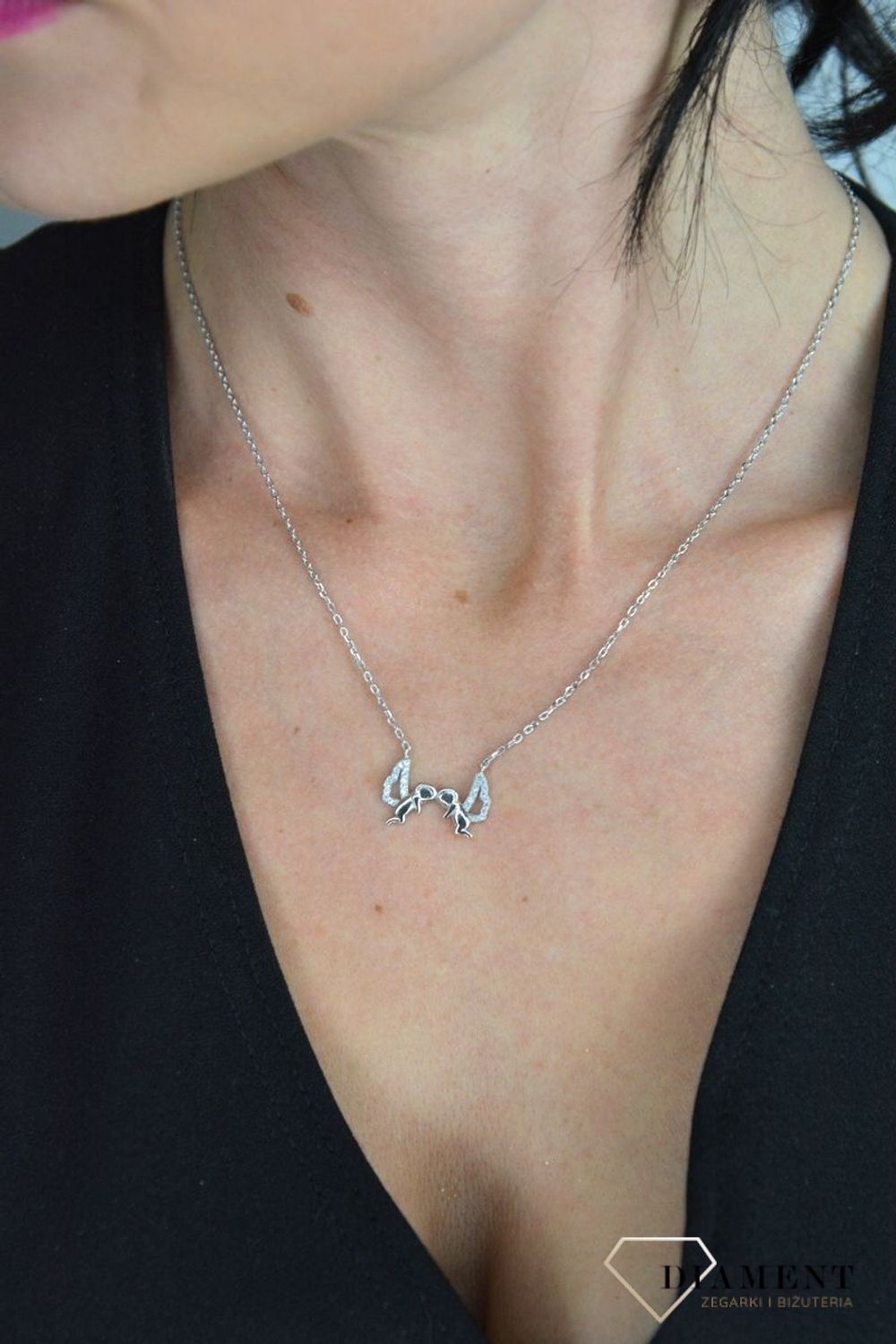 Srebrny naszyjnik celebrytka z zawieszką Dwa aniołki DIA-NSZ-ANIOLKI1-925.jpg