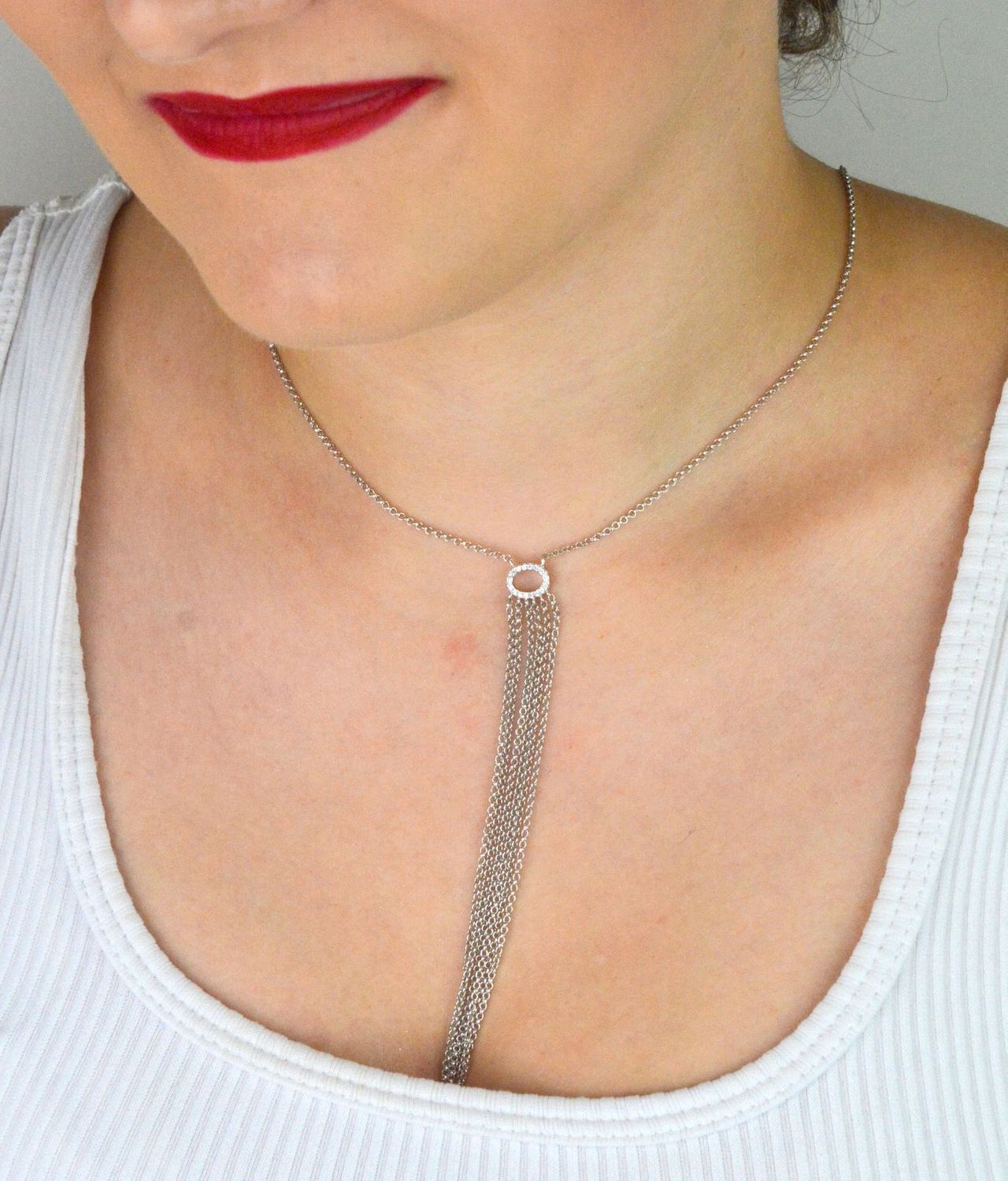 Srebrny naszyjnik damski próba 925 z cyrkonią i sześcioma łańcuszkami (10 cm), długość 66 cm + 4 cm przedłużenia. Zapięcie na karabińczyk, elegancka biżuteria.1.jpg