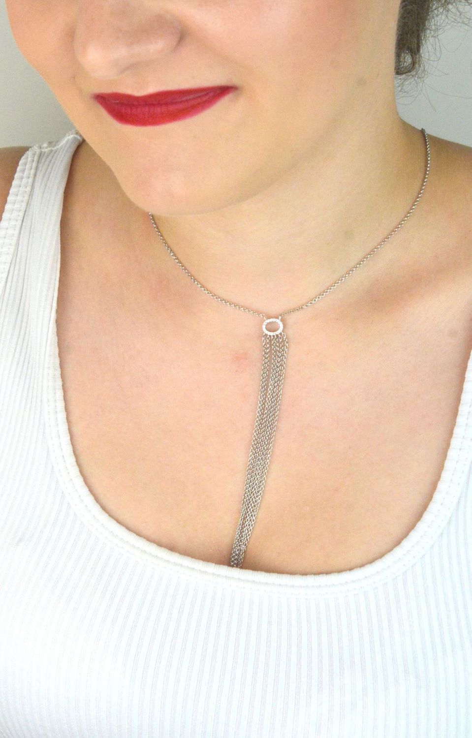 Srebrny naszyjnik damski próba 925 z cyrkonią i sześcioma łańcuszkami (10 cm), długość 66 cm + 4 cm przedłużenia. Zapięcie na karabińczyk, elegancka biżuteria.1.jpg