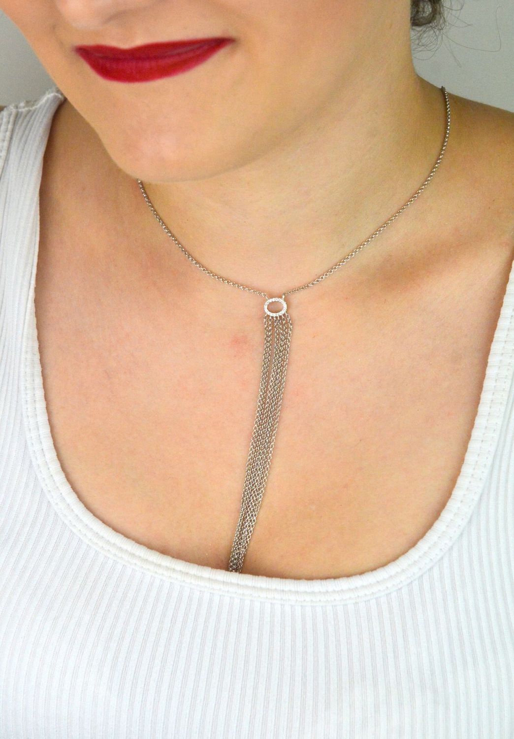 Srebrny naszyjnik damski próba 925 z cyrkonią i sześcioma łańcuszkami (10 cm), długość 66 cm + 4 cm przedłużenia. Zapięcie na karabińczyk, elegancka biżuteria.1.jpg