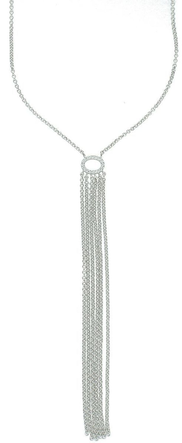 Srebrny naszyjnik damski próba 925 z cyrkonią i sześcioma łańcuszkami (10 cm), długość 66 cm + 4 cm przedłużenia. Zapięcie na karabińczyk, elegancka biżuteria.1.jpg