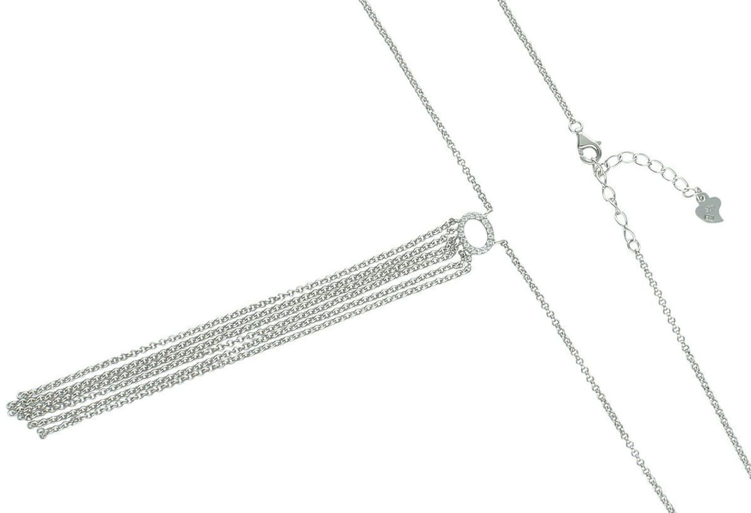 Srebrny naszyjnik damski próba 925 z cyrkonią i sześcioma łańcuszkami (10 cm), długość 66 cm + 4 cm przedłużenia. Zapięcie na karabińczyk, elegancka biżuteria.1.jpg