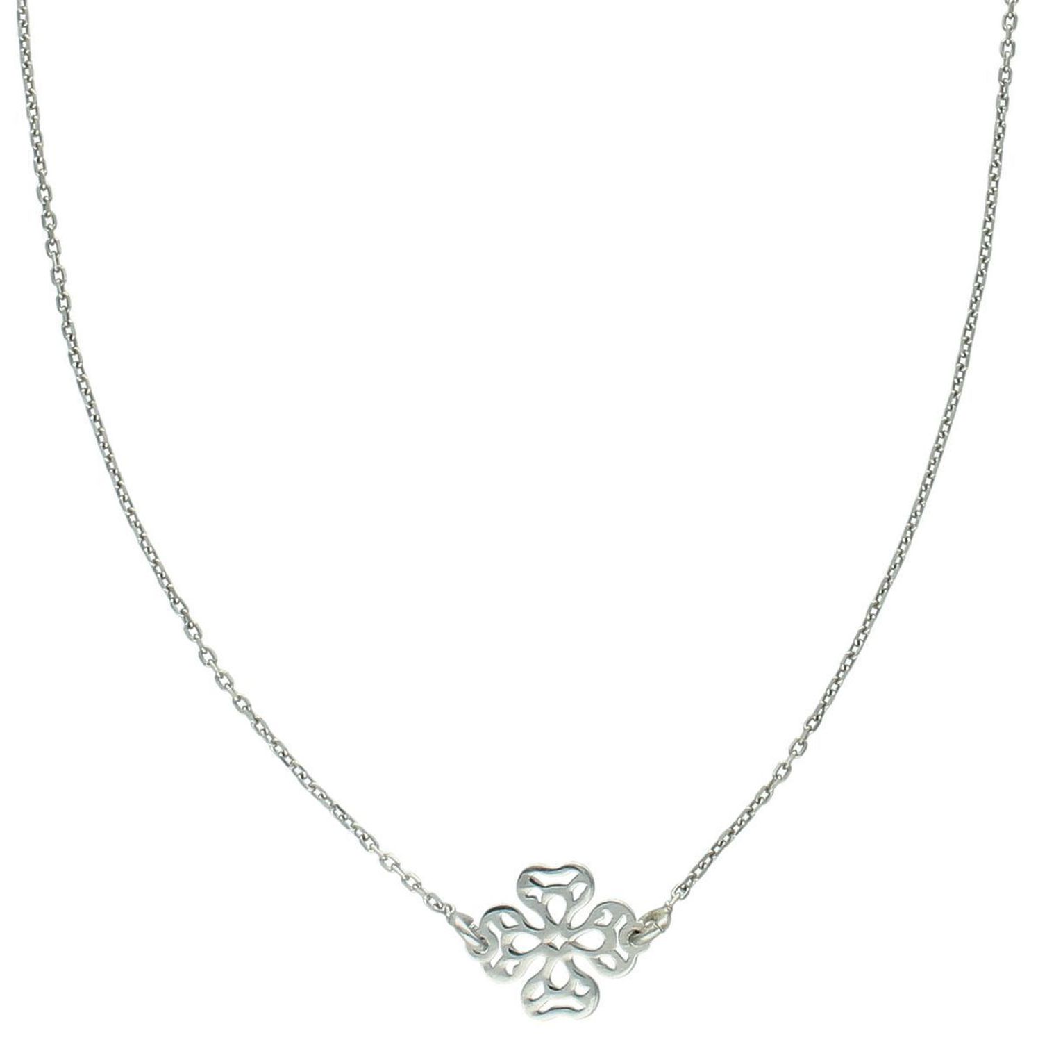 Elegancki naszyjnik damski srebrny próba 925 z dwoma ażurowymi kółeczkami i jedną koniczynką. Zapięcie na karabińczyk. Długość 70 cm, waga 2,60 g. Idealny na prezent.1.jpg