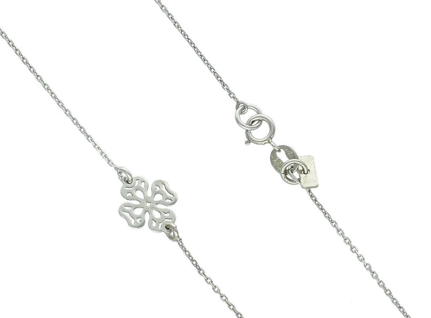 Elegancki naszyjnik damski srebrny próba 925 z dwoma ażurowymi kółeczkami i jedną koniczynką. Zapięcie na karabińczyk. Długość 70 cm, waga 2,60 g. Idealny na prezent.1.jpg