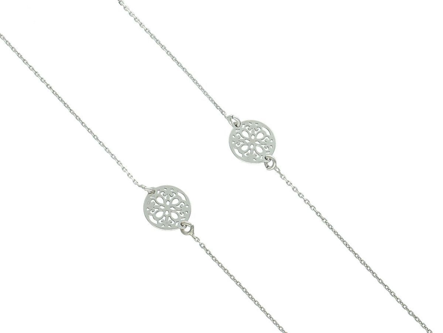Elegancki naszyjnik damski srebrny próba 925 z dwoma ażurowymi kółeczkami i jedną koniczynką. Zapięcie na karabińczyk. Długość 70 cm, waga 2,60 g. Idealny na prezent.1.jpg