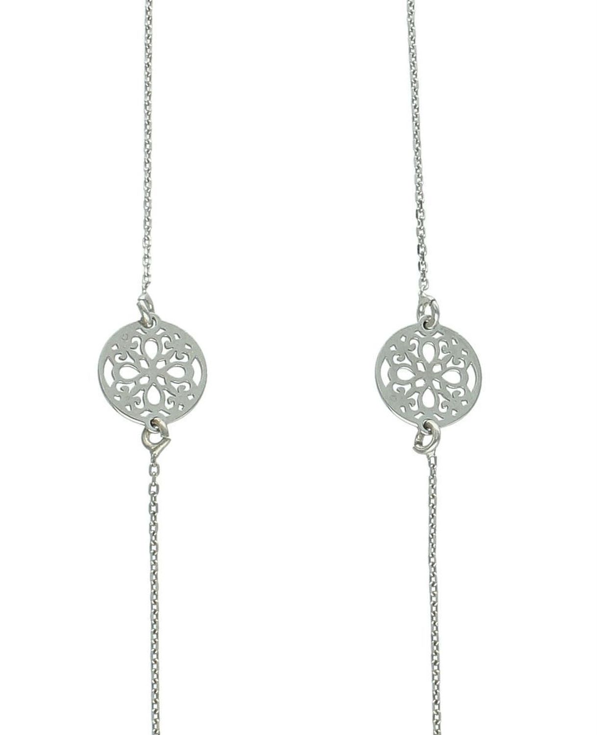 Elegancki naszyjnik damski srebrny próba 925 z dwoma ażurowymi kółeczkami i jedną koniczynką. Zapięcie na karabińczyk. Długość 70 cm, waga 2,60 g. Idealny na prezent.1.jpg