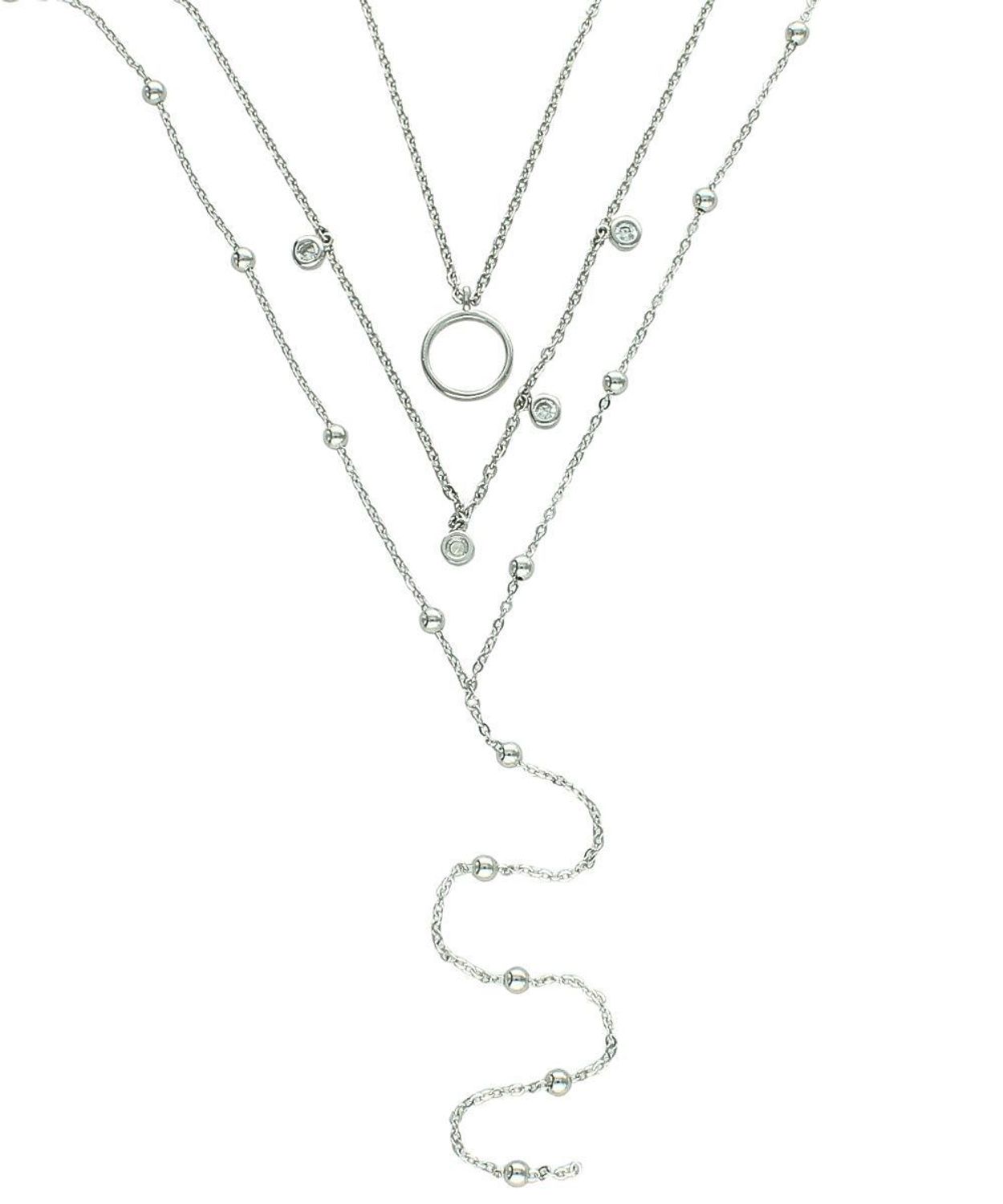 Naszyjnik potrójny srebrny 925 z cyrkoniami i kuleczkami regulowany 40 cm pr 925.jpg