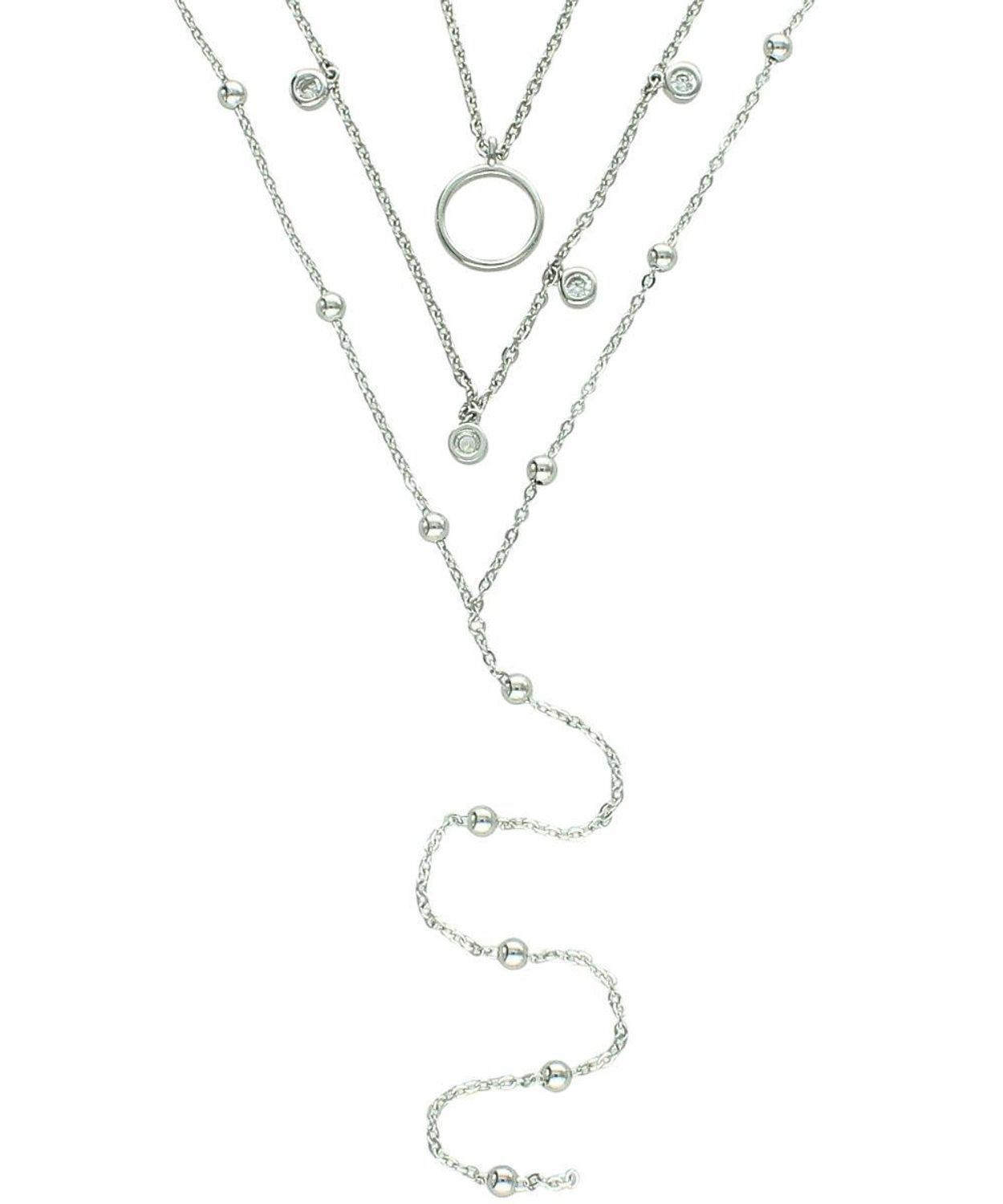 Naszyjnik potrójny srebrny 925 z cyrkoniami i kuleczkami regulowany 40 cm pr 925.jpg