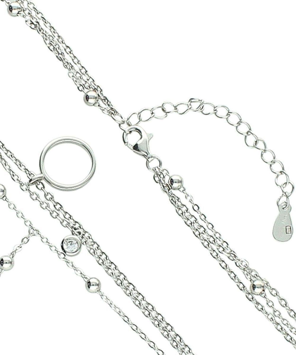 Naszyjnik potrójny srebrny 925 z cyrkoniami i kuleczkami regulowany 40 cm pr 925.jpg