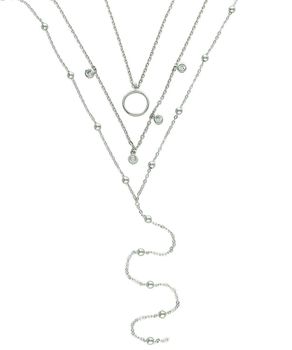 Naszyjnik potrójny srebrny 925 z cyrkoniami i kuleczkami regulowany 40 cm Ag,.jpg