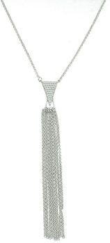 Srebrny naszyjnik 925 z trójkątną zawieszką z białymi cyrkoniami i wiszącymi łańcuszkami. Długość 65+4 cm. Elegancja z nowoczesnym stylem.1.jpg