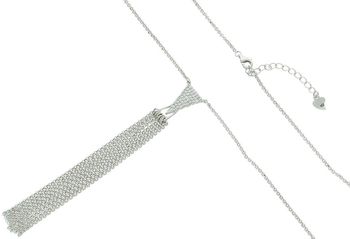Srebrny naszyjnik 925 z trójkątną zawieszką z białymi cyrkoniami i wiszącymi łańcuszkami. Długość 65+4 cm. Elegancja z nowoczesnym stylem.3.jpg