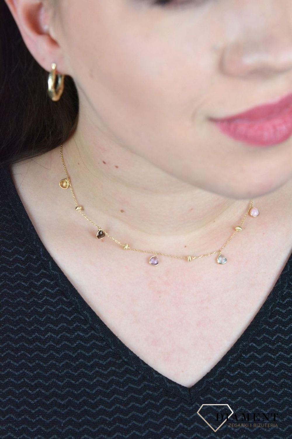 Złoty naszyjnik celebrytka z kamieniami naturalnymi i złote kuleczki DIA-NSZ-BF1409-585.jpg