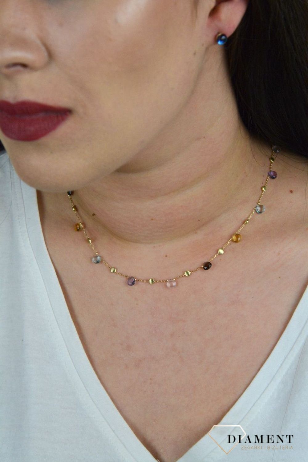 Złoty naszyjnik celebrytka z kamieniami naturalnymi cytryn, ametyst, kwarc dymny DIA-NSZ-BF1421-585.jpg