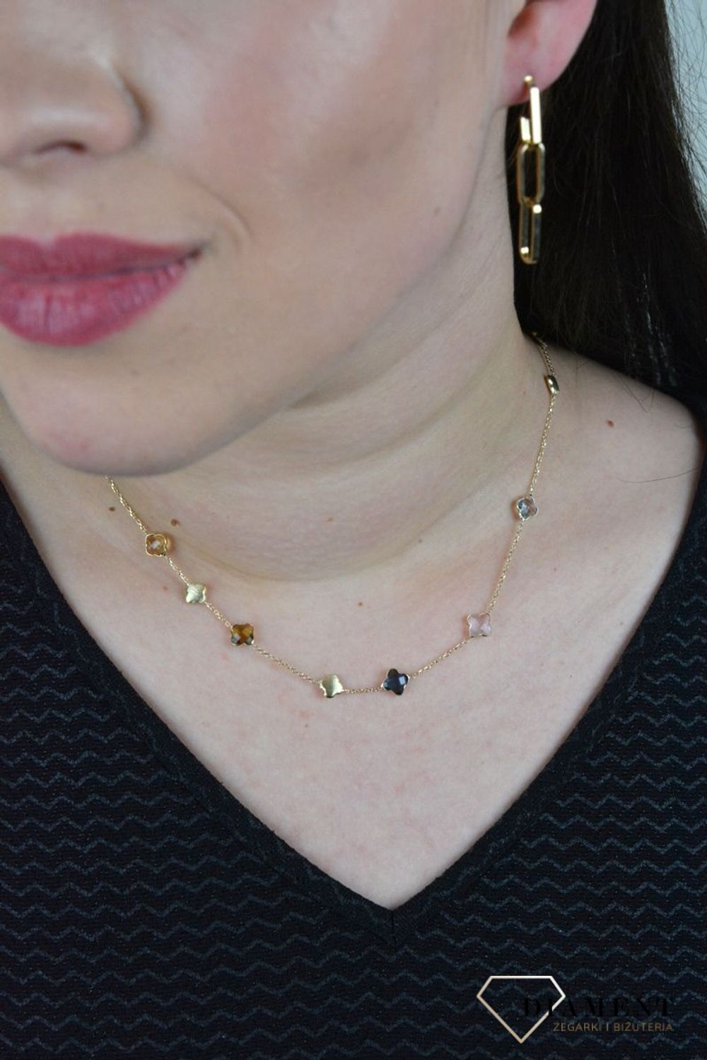 Złoty naszyjnik celebrytka z kamieniami naturalnymi ametyst, topaz, szafir DIA-NSZ-BF1767-585.jpg