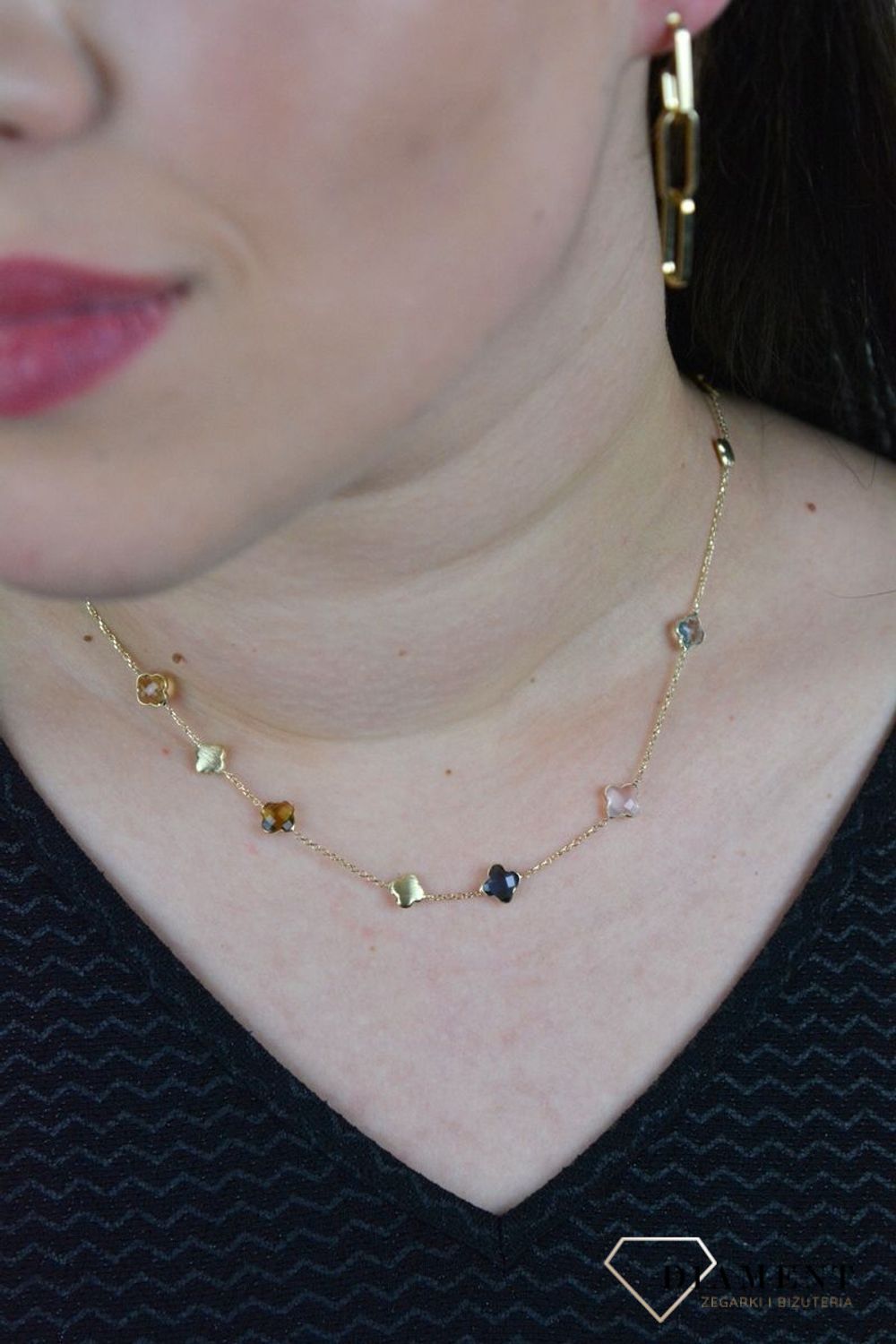 Złoty naszyjnik celebrytka z kamieniami naturalnymi ametyst, topaz, szafir DIA-NSZ-BF1767-585.jpg