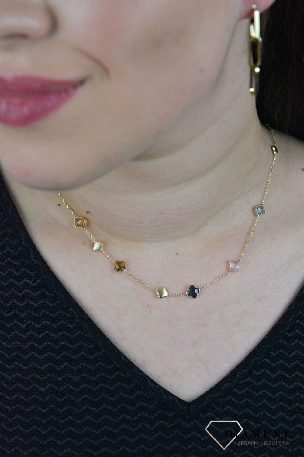 Złoty naszyjnik celebrytka z kamieniami naturalnymi ametyst, topaz, szafir DIA-NSZ-BF1767-585.jpg