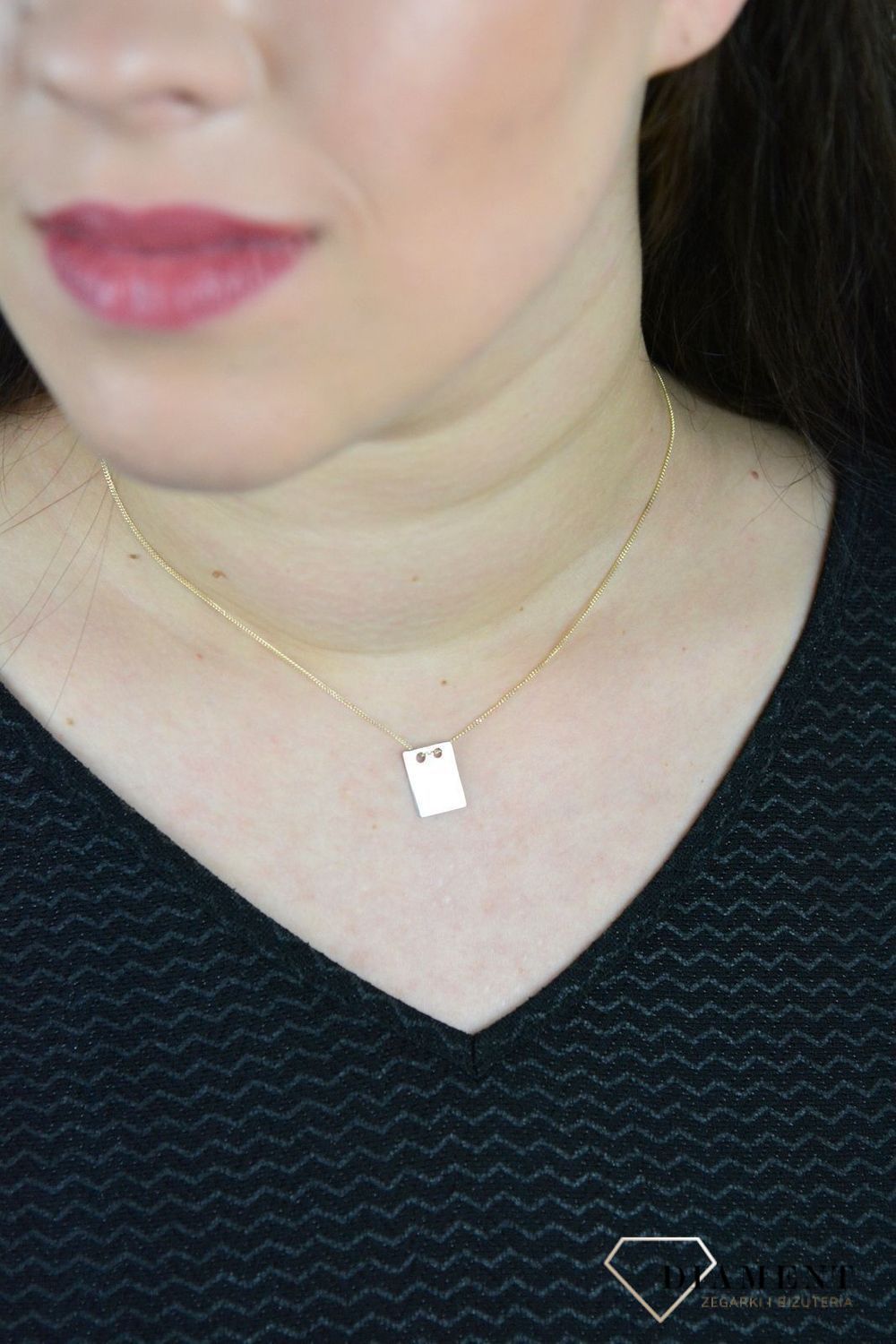 Srebrny naszyjnik celebrytka pozłacana głaski prostokąt DIA-NSZ-BLASZKA4-925.jpg