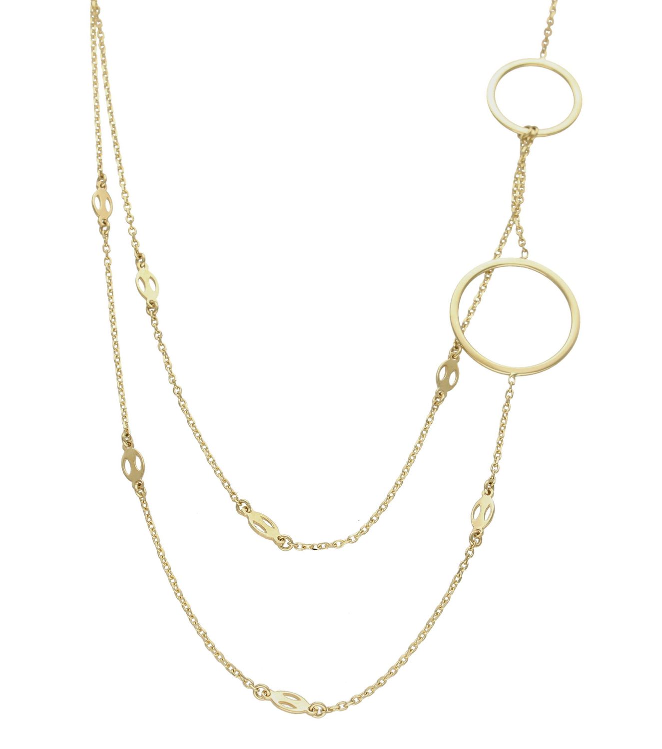 Złoty naszyjnik 585 celebrytka z kółeczkami DIA-NSZ-C13364-585.  Niezwykły blask szlachetnego kruszcu zamknięty w wyjątkowej formie. Subtelny kontur elementów ozdobnych perfekcyjnie prezentuje się z klasycznym łańcuszkie.jpg