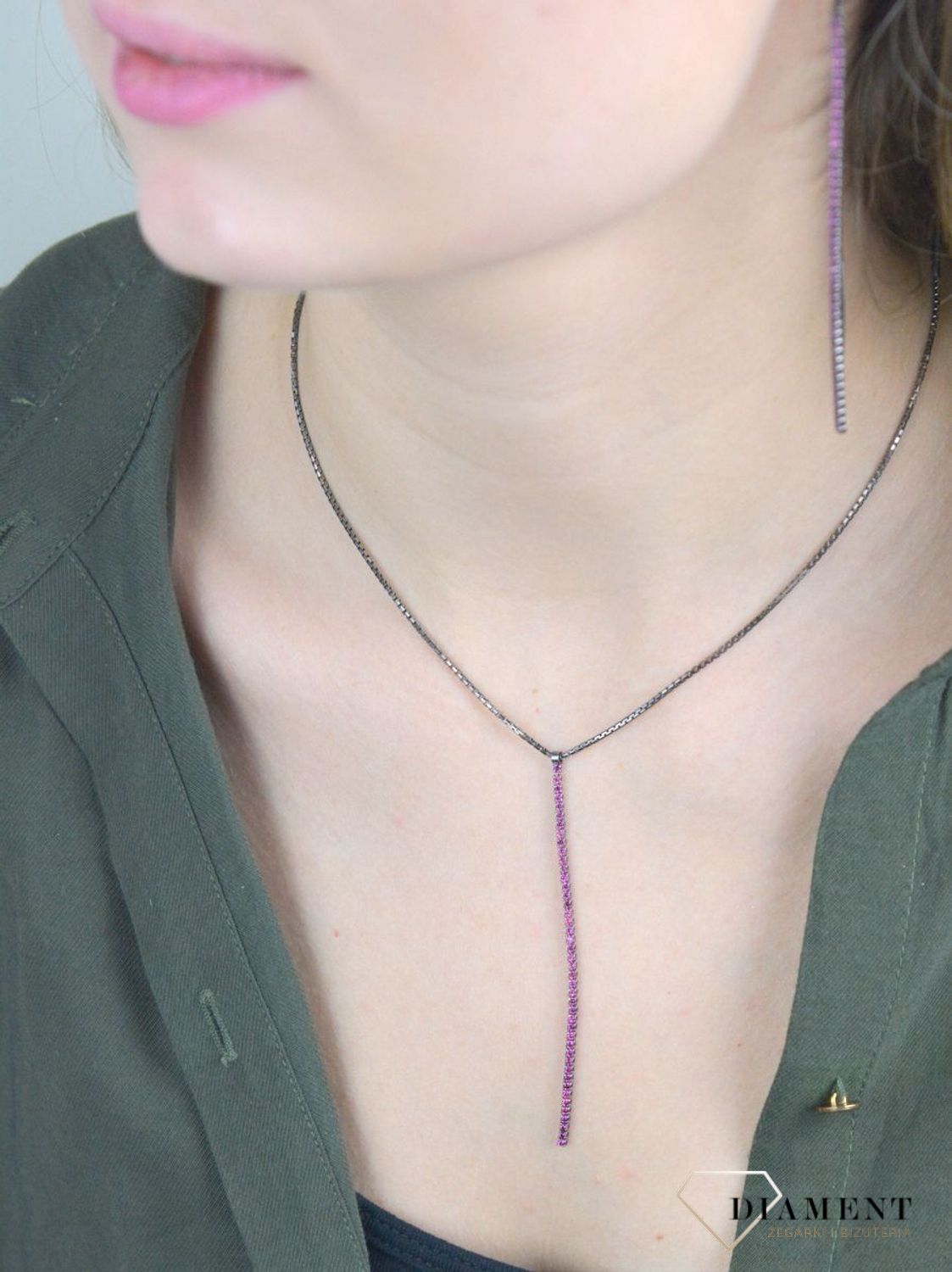 Naszyjnik srebrny krawatka z różową cyrkonią DIA-NSZ-CECLOLTCL09.jpg