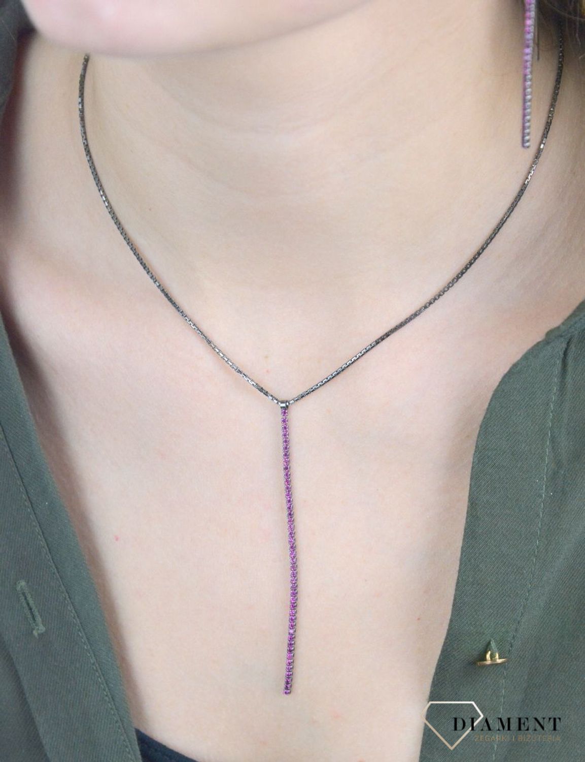 Naszyjnik srebrny krawatka z różową cyrkonią DIA-NSZ-CECLOLTCL09.jpg