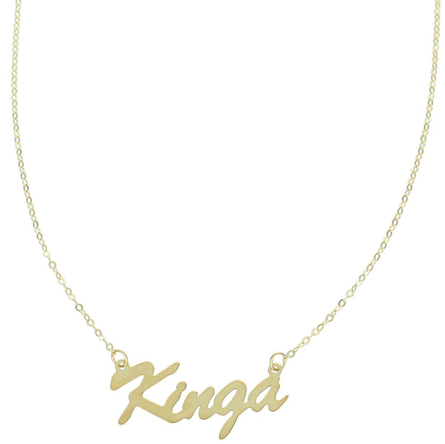 Złoty naszyjnik z imieniem „Kinga” wykonany ze złota próby 333. Łańcuszek typu ankier, długość 42 + 3 cm, waga 1,00 g. Subtelna biżuteria personalizowana – idealna na prezent.11.jpg
