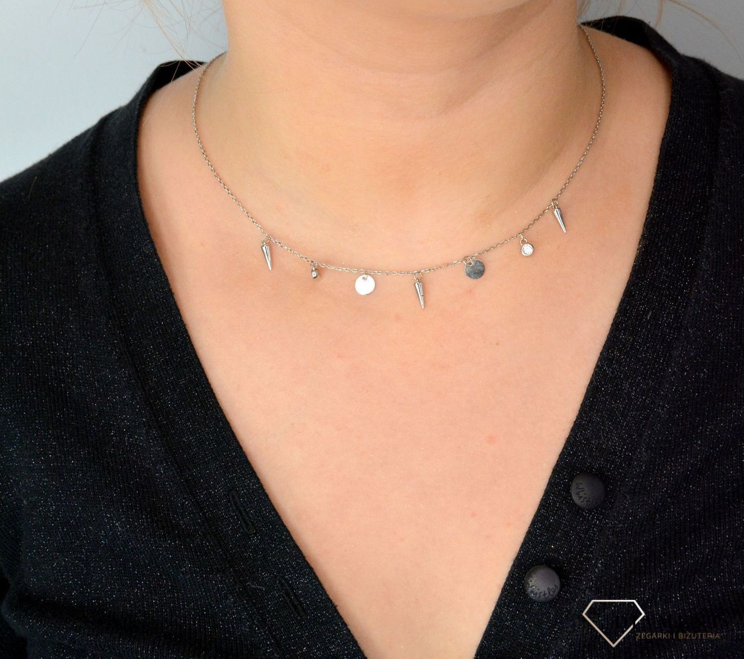 Srebrny naszyjnik celebrytka krótki choker z zawieszkami DIA-NSZ-CHOKER1-925.jpg