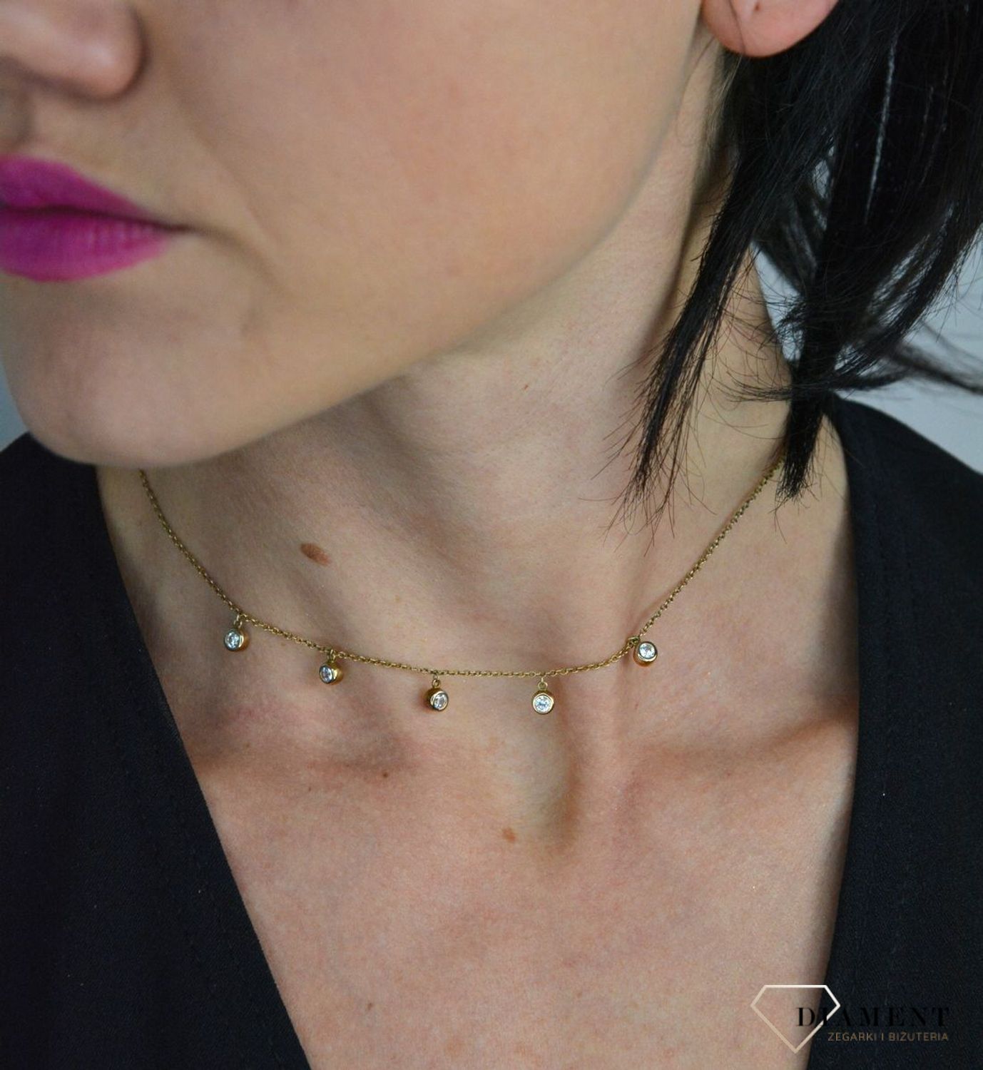 Srebrny naszyjnik pozłacana celebrytka choker z cyrkoniami DIA-NSZ-CHOKER10-925.jpg