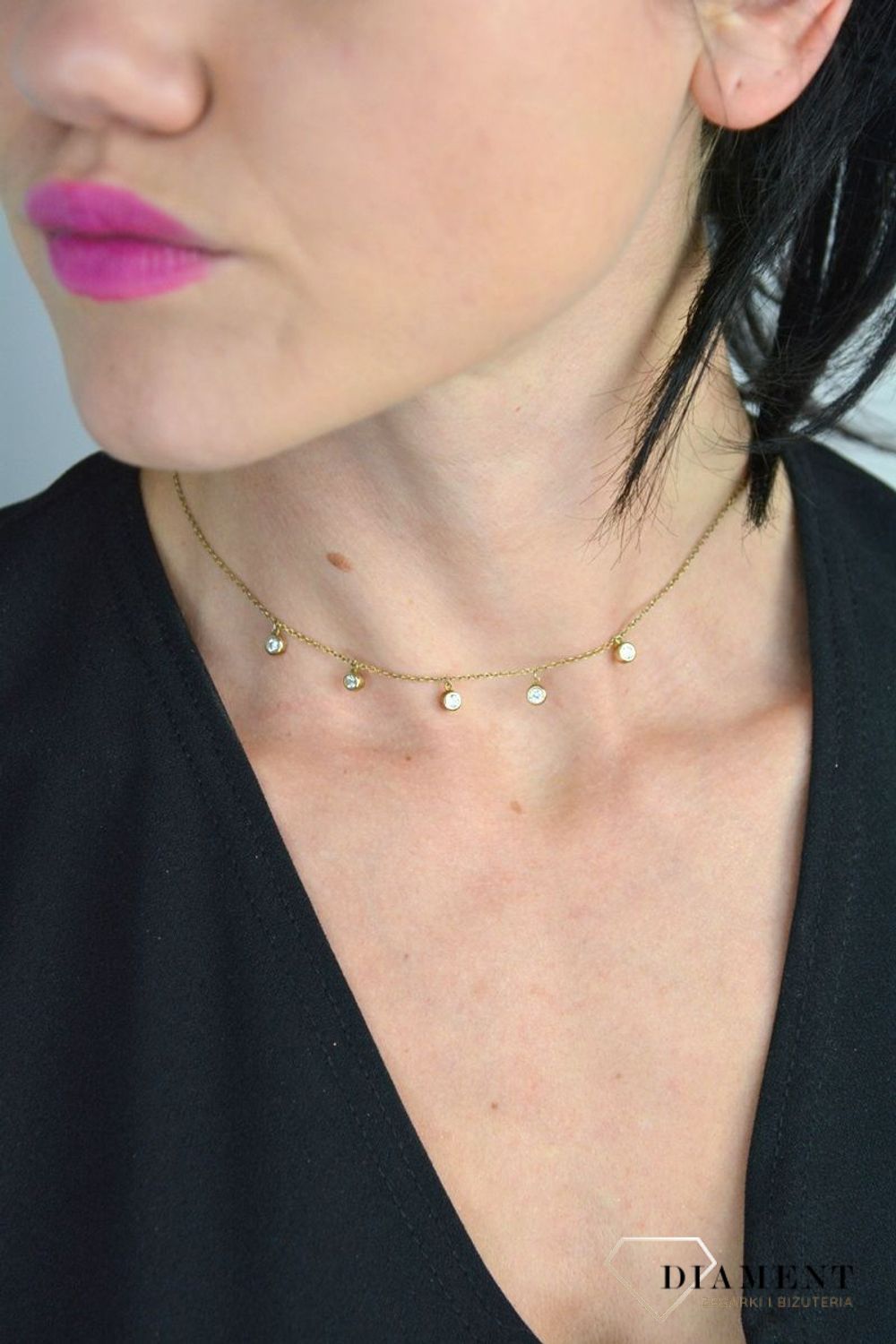 Srebrny naszyjnik pozłacana celebrytka choker z cyrkoniami DIA-NSZ-CHOKER10-925.jpg