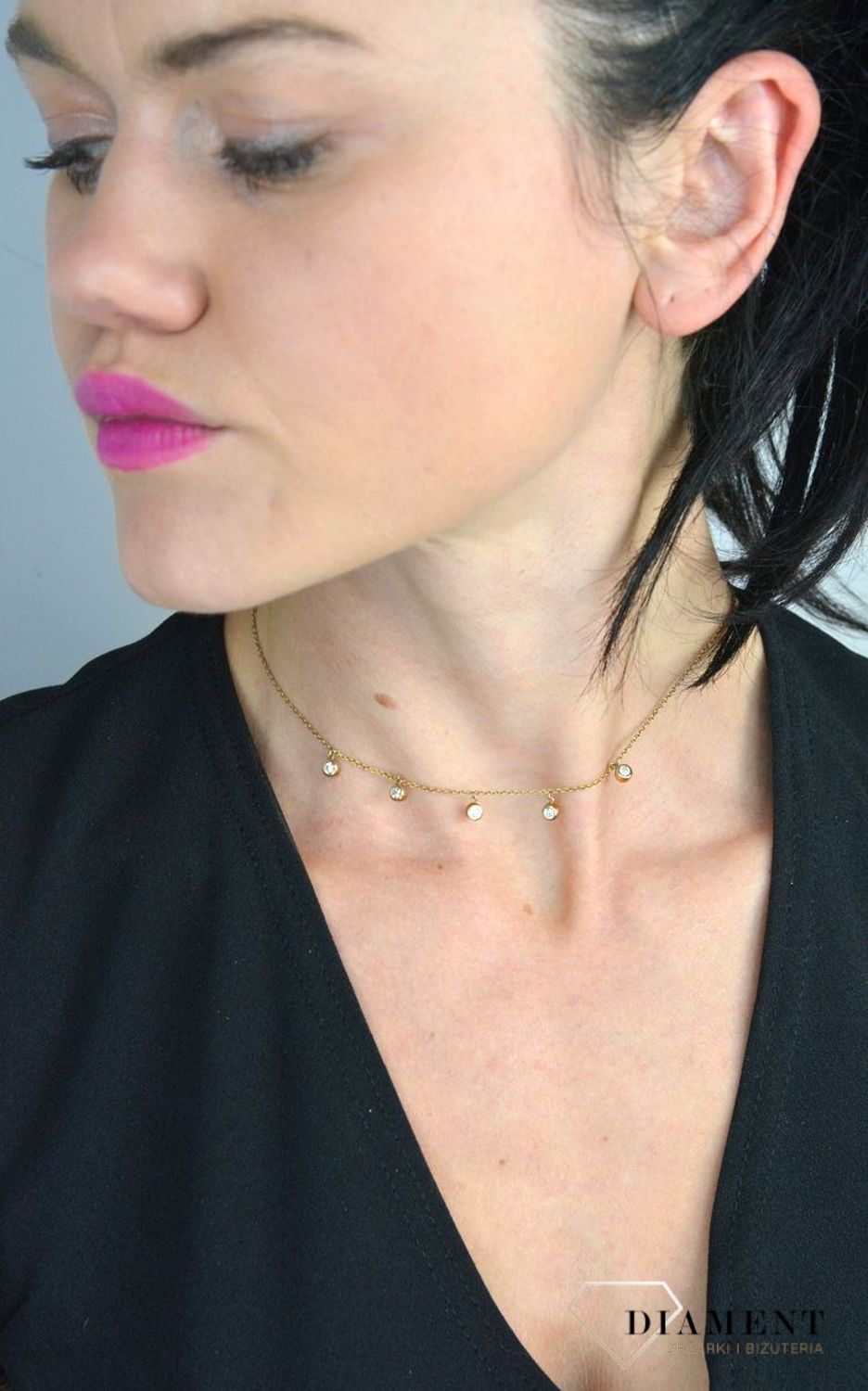 Srebrny naszyjnik pozłacana celebrytka choker z cyrkoniami DIA-NSZ-CHOKER10-925.jpg