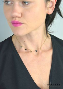 Srebrny naszyjnik celebrytka pozłacany choker krzyże z kryształami DIA-NSZ-CHOKER11-925. Srebrny pozłacany naszyjnik choker celebrytka ozdobiona krzyżykami (3).JPG