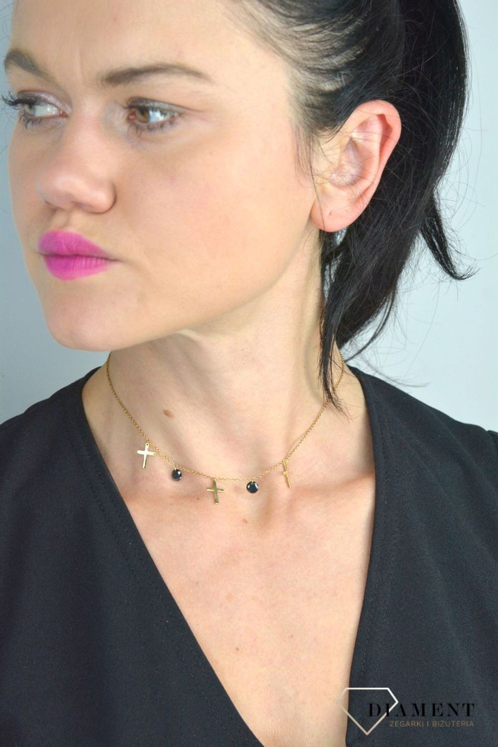 Srebrny naszyjnik celebrytka pozłacany choker krzyże z kryształami DIA-NSZ-CHOKER11-925.jpg