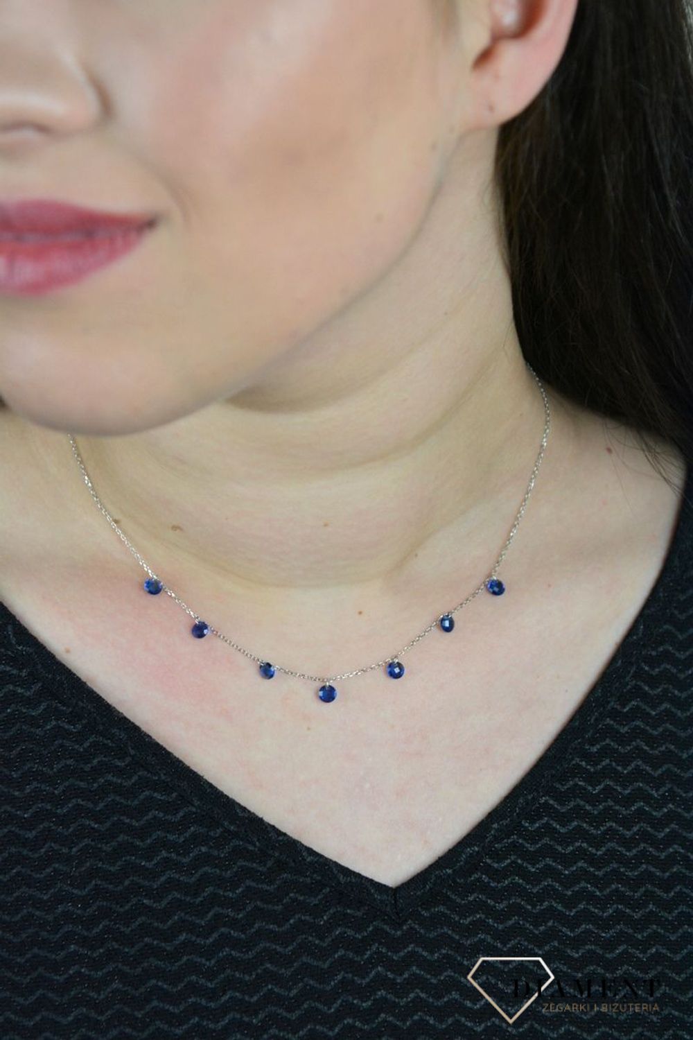 Srebrny naszyjnik celebrytka niebieskie cyrkonie DIA-NSZ-CHOKER13-925.jpg