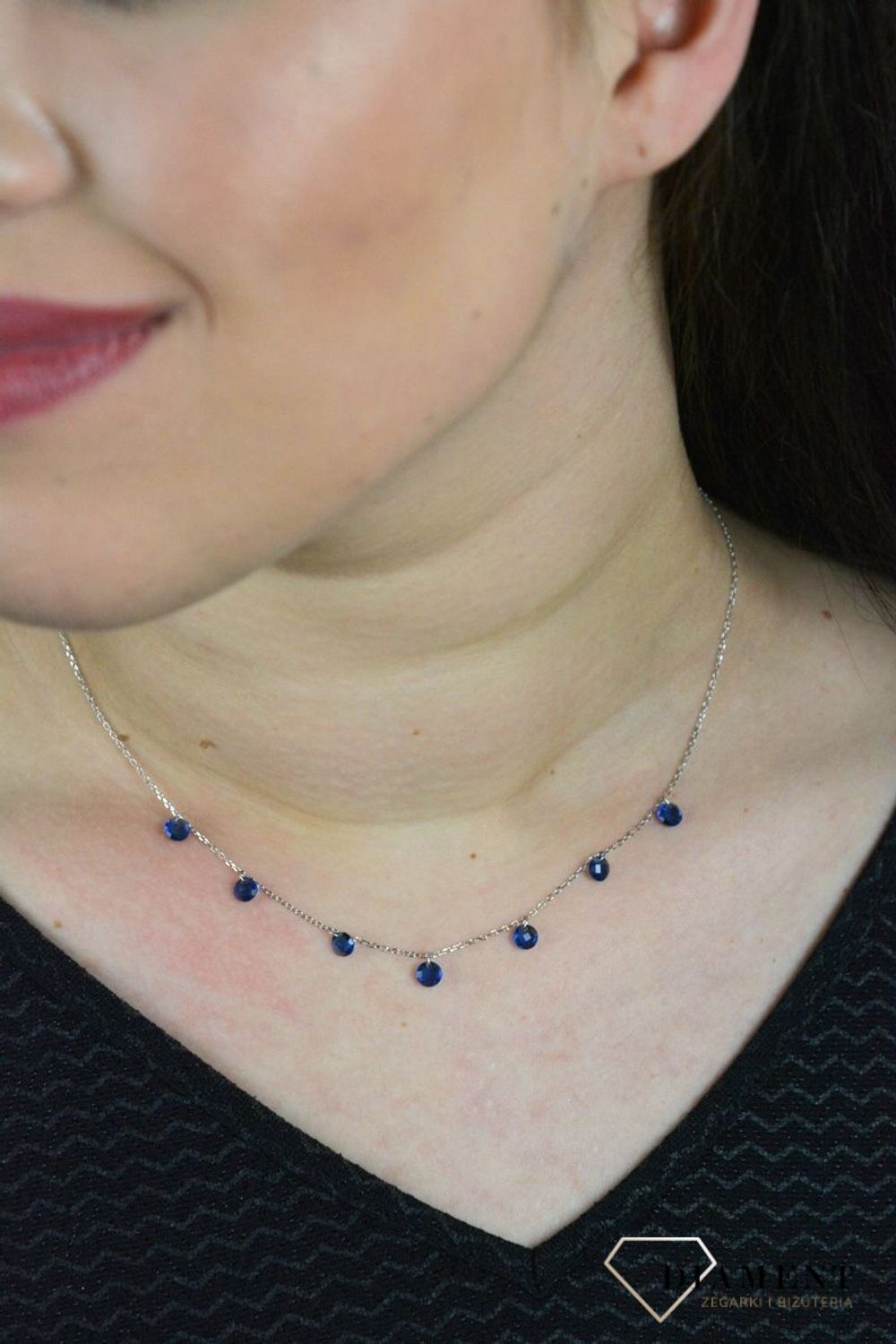 Srebrny naszyjnik celebrytka niebieskie cyrkonie DIA-NSZ-CHOKER13-925.jpg