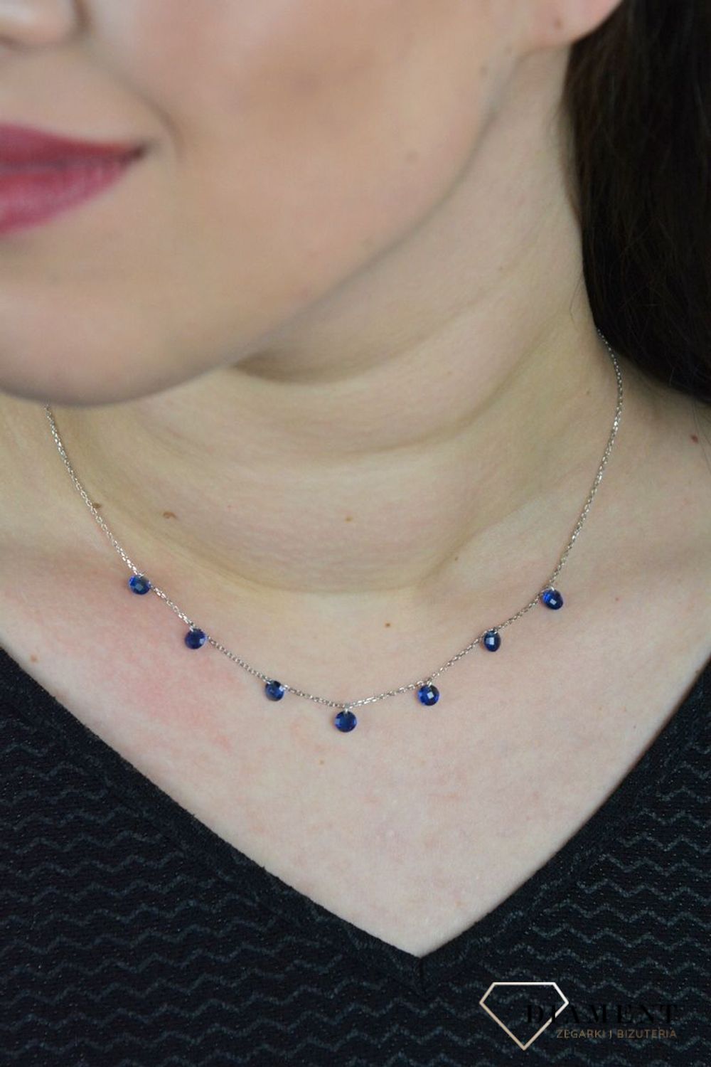 Srebrny naszyjnik celebrytka niebieskie cyrkonie DIA-NSZ-CHOKER13-925.jpg