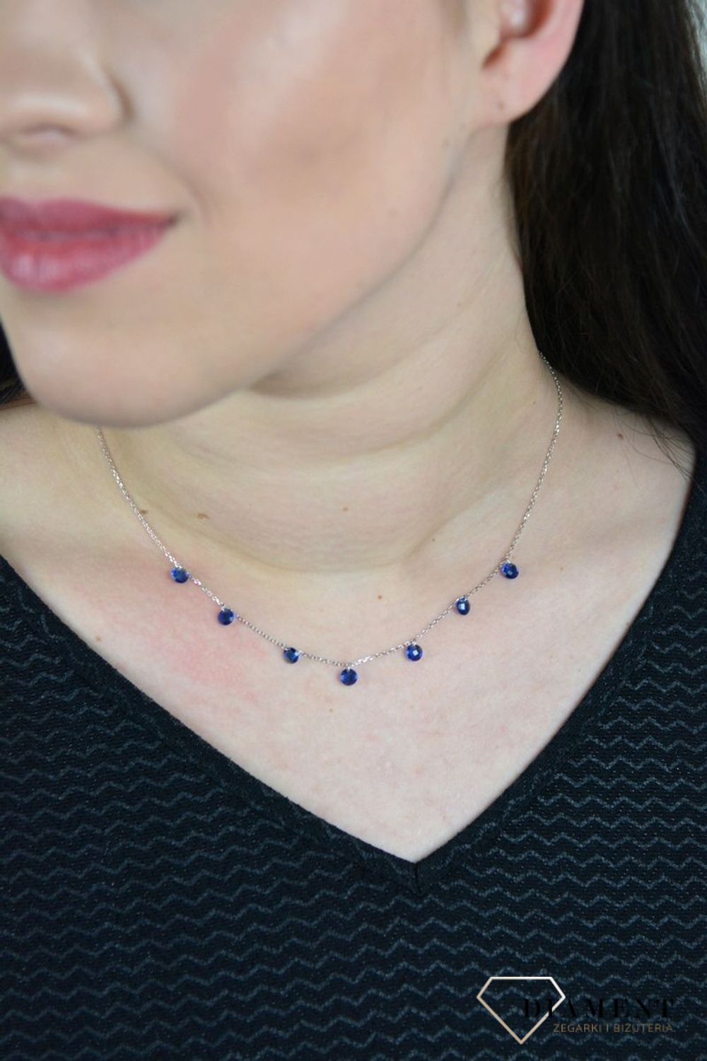 Srebrny naszyjnik celebrytka niebieskie cyrkonie DIA-NSZ-CHOKER13-925.jpg
